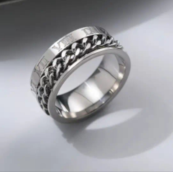 New Roman numeral Black Stainless steel rotating fidget spinner ring - Picture 2 of 3